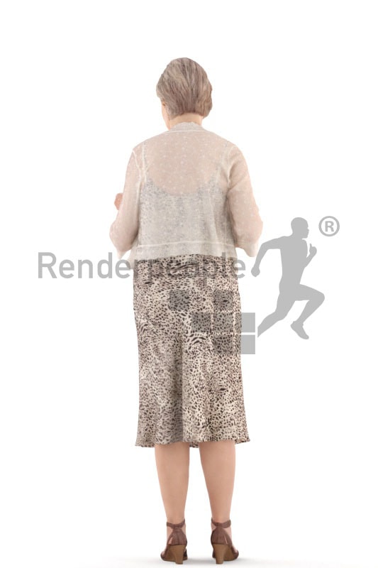 3d people casual, best ager woman walking and paying with her cedit card