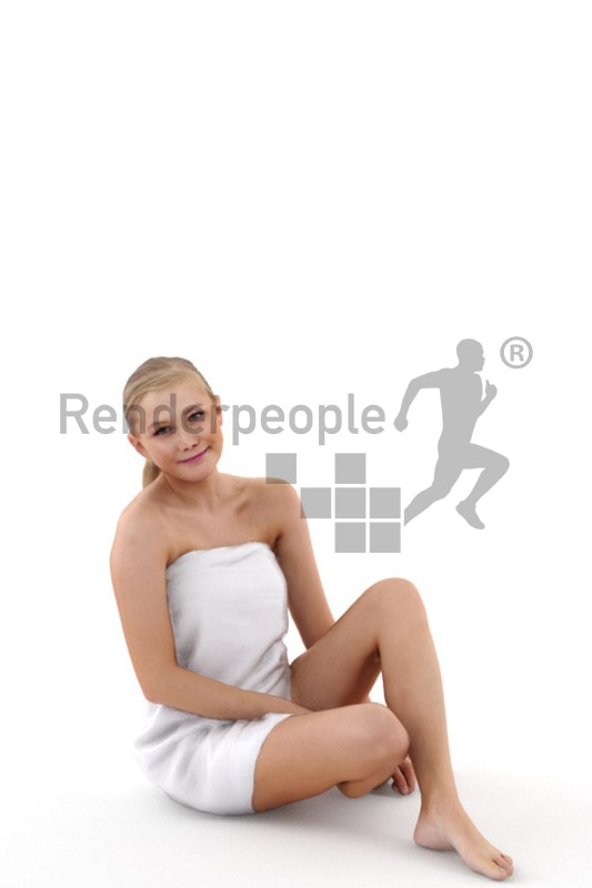 3d people spa, white 3d woman with a towl sitting