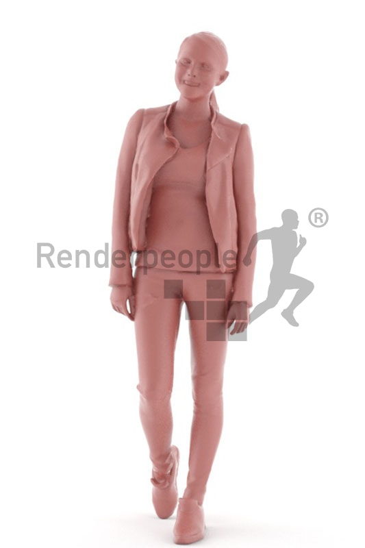 3d people casual, white 3d woman wearing a leather jacket