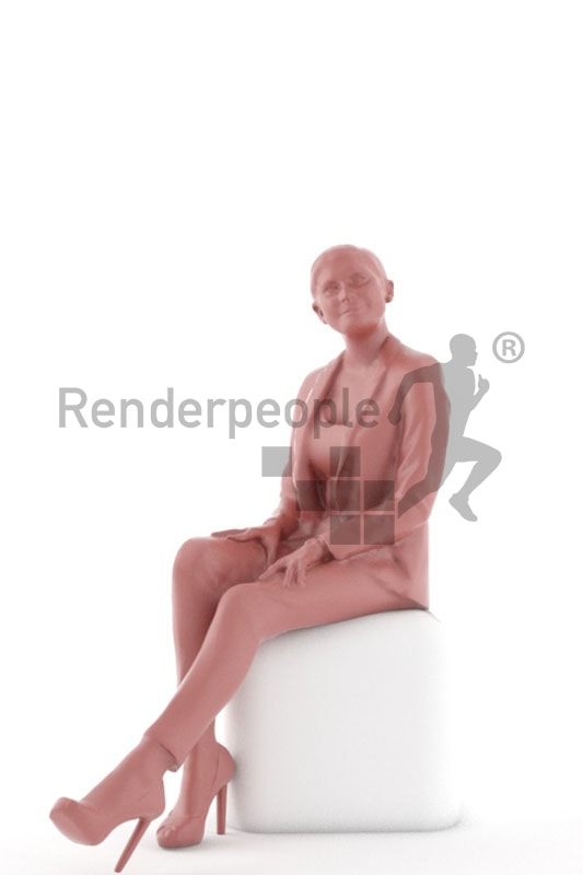 3d people business, white 3d woman sitting