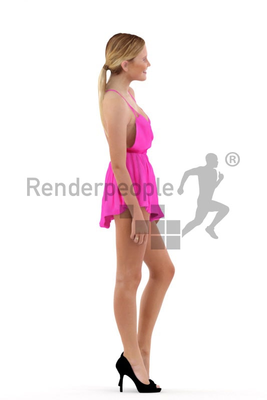 3d people casual, attractive white 3d woman standing and smiling