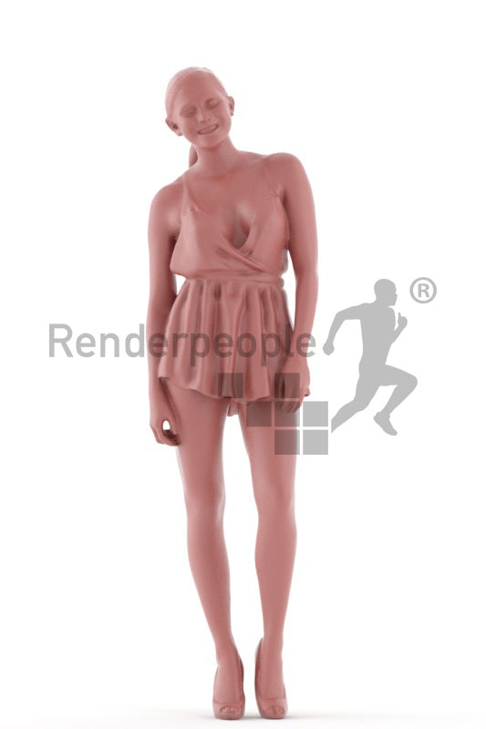 3d people casual, attractive white 3d woman standing and smiling