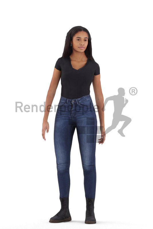 Human 3D model for animations – black woman in daily clothing standing