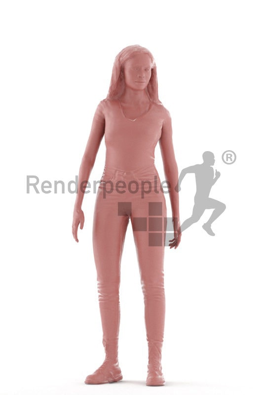 Human 3D model for animations – black woman in daily clothing standing