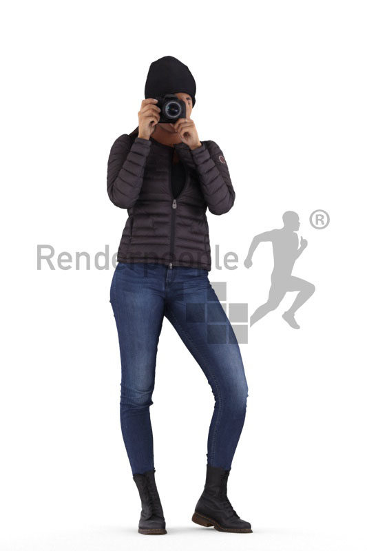 3D People model for 3ds Max and Sketch Up – black woman standing, outdoor, taking pictures