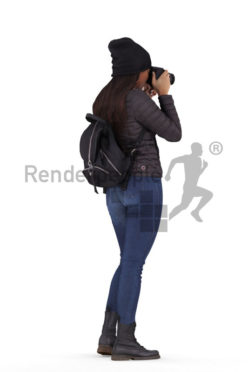 3D People model for 3ds Max and Sketch Up – black woman standing, outdoor, taking pictures