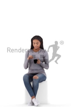Photorealistic 3D People model by Renderpeople – black woman sitting and drinking