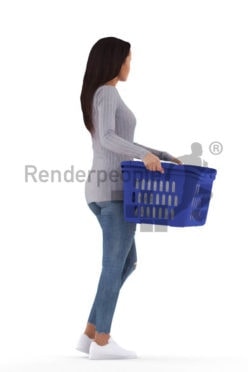 3D People model for 3ds Max and Sketch Up – black woman, casual, walking with a laundry basket