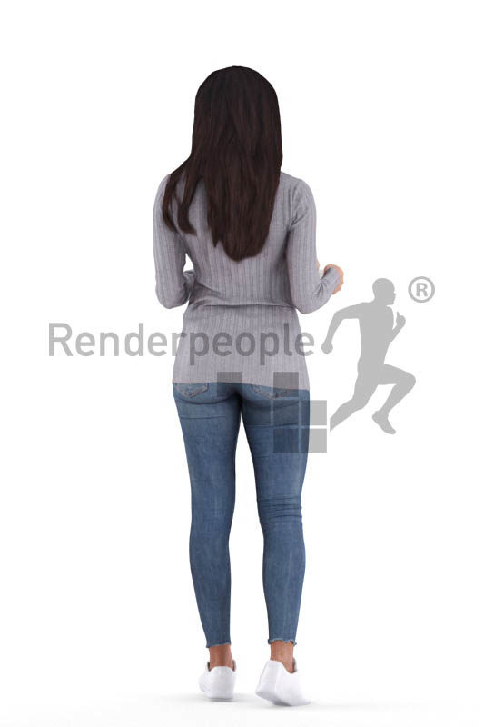 Posed 3D People model for visualization – black woman walking with a serving tablet