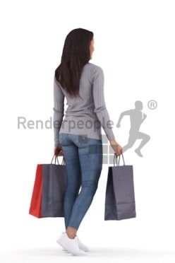 3D People model for 3ds Max and Cinema 4D – black woman, with shopping bags, walking