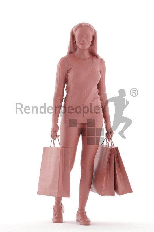 3D People model for 3ds Max and Cinema 4D – black woman, with shopping bags, walking