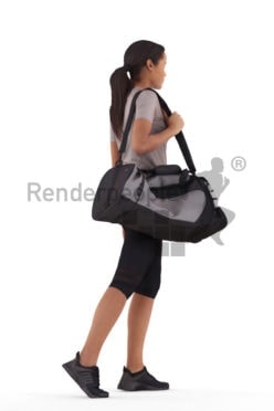 Posed 3D People model for visualization – black woman with sports outfit and sportsbag