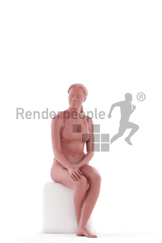 Photorealistic 3D People model by Renderpeople – black woman sitting in swimm suits