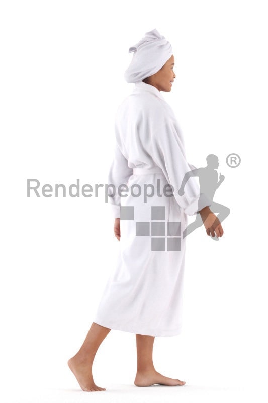 3D People model for 3ds Max and Maya – black woman, spa, with bathrobe, walking