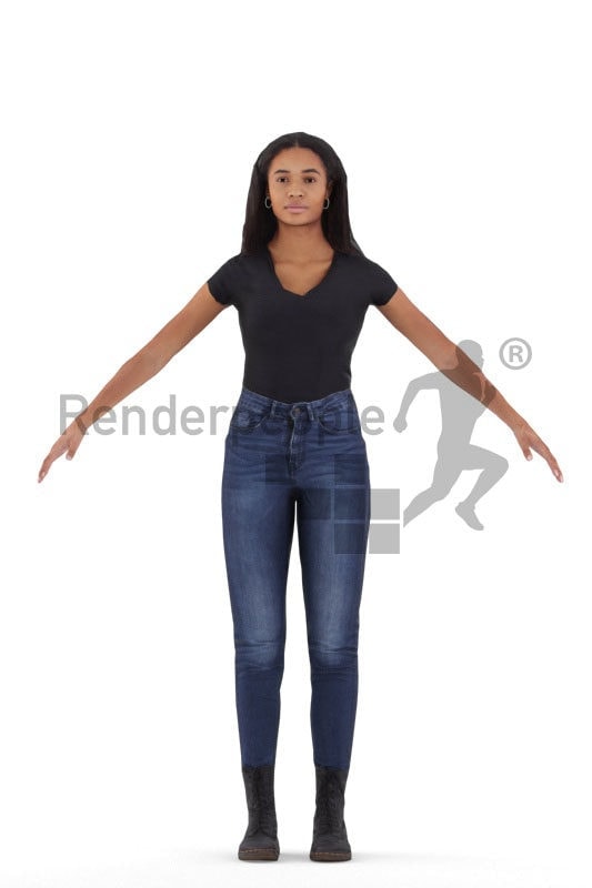 3d people casual, 3d black woman rigged