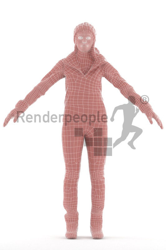 Rigged 3D People model for Maya and 3ds Max – hispanic woman/ latina, in skioutfit/outdoor