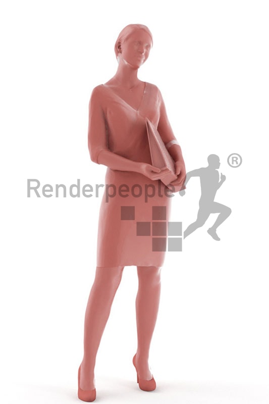3d people business, white 3d woman with a folder