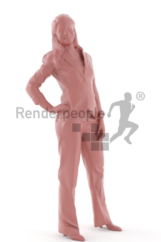 3d people business, white 3d woman standing and smiling