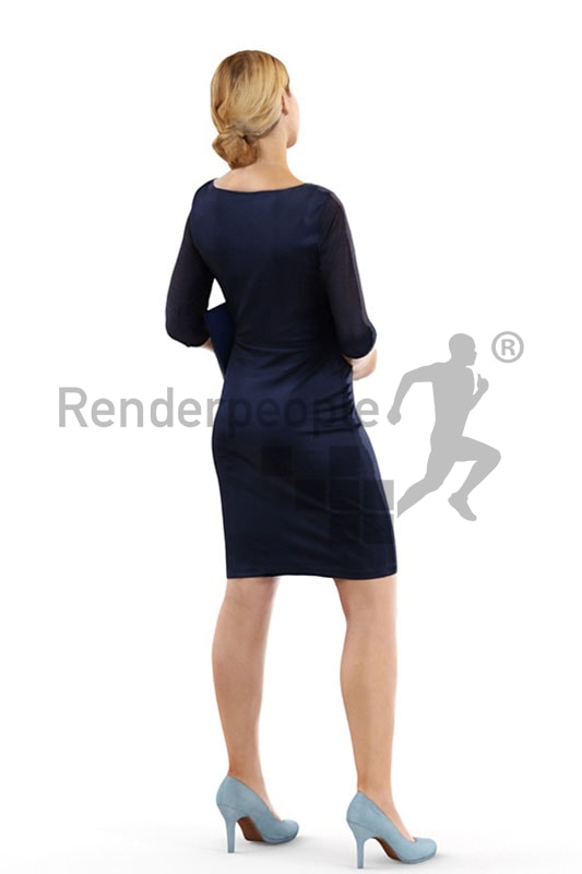 3d people business, white 3d woman standing and carrying a folder