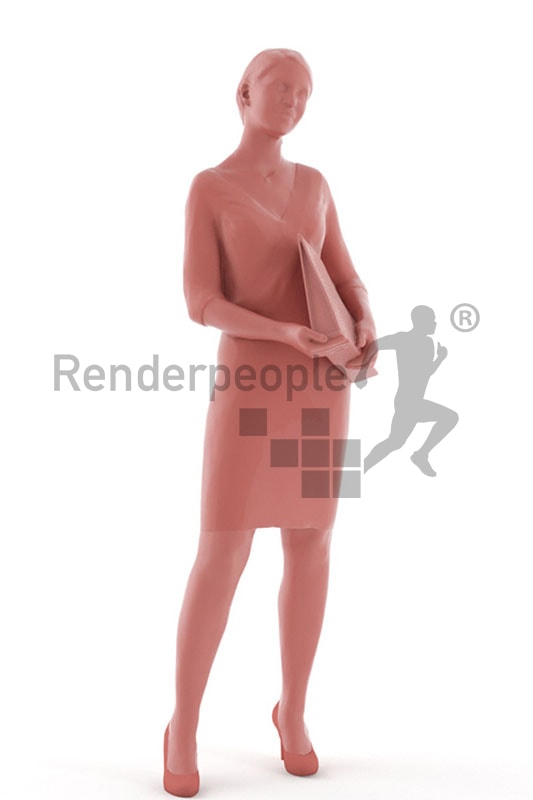 3d people business, white 3d woman standing and carrying a folder