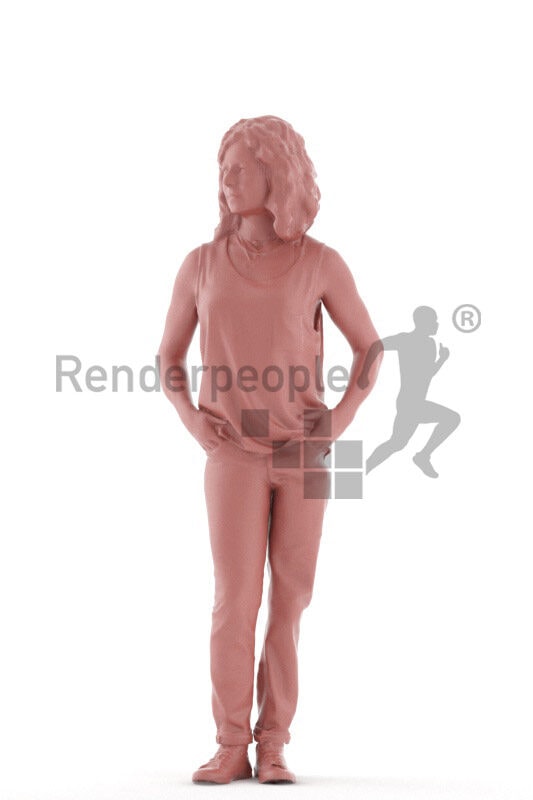 Photorealistic 3D People model by Renderpeople – european woman in daily spring outfit, standing