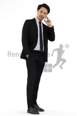 3d people business, asian 3d man in suit talking on the phone