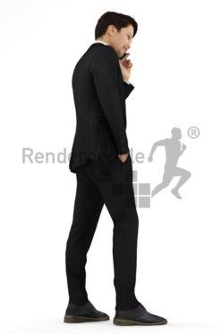 3d people business, asian 3d man in suit talking on the phone