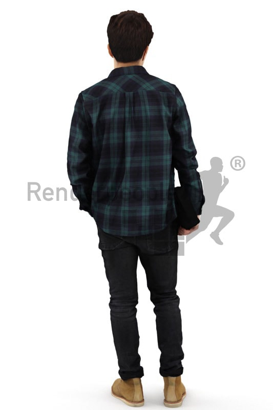 3d people casual, asian 3d man standing carrying a bag