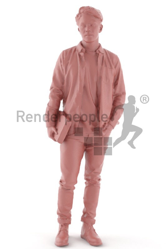 3d people casual, asian 3d man standing carrying a bag