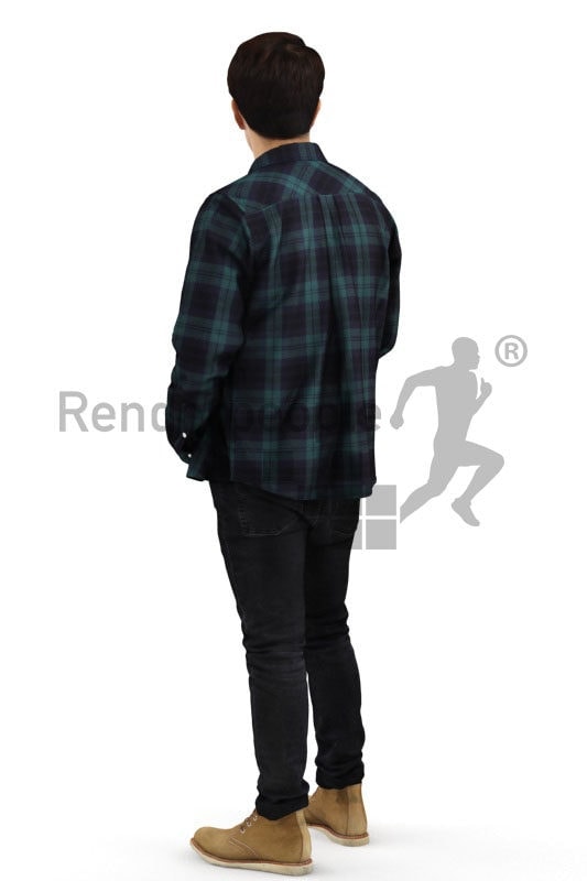 3d people casual, asian 3d man standing and smiling