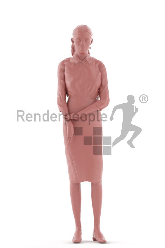 Animated 3D People model for visualization – european woman with red hair in business look, standing