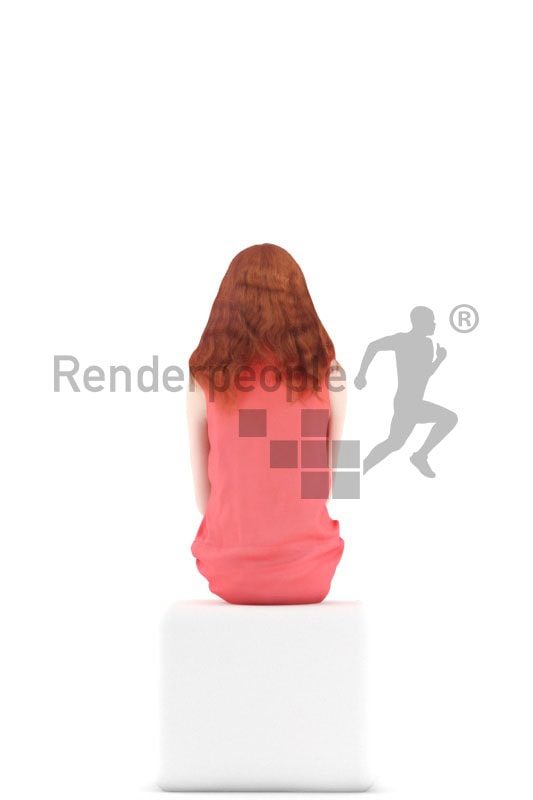 3d people casual, white 3d woman sitting