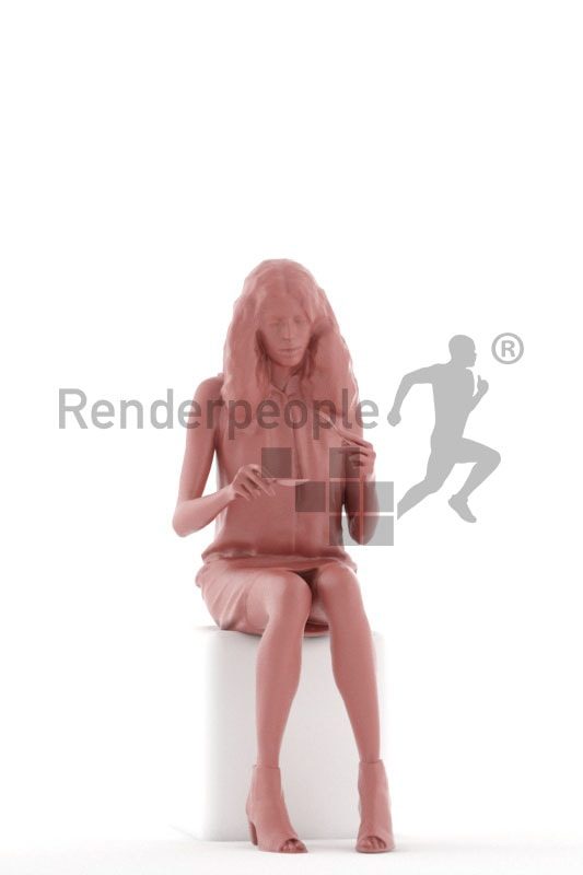 3d people event, white 3d woman sitting and eating