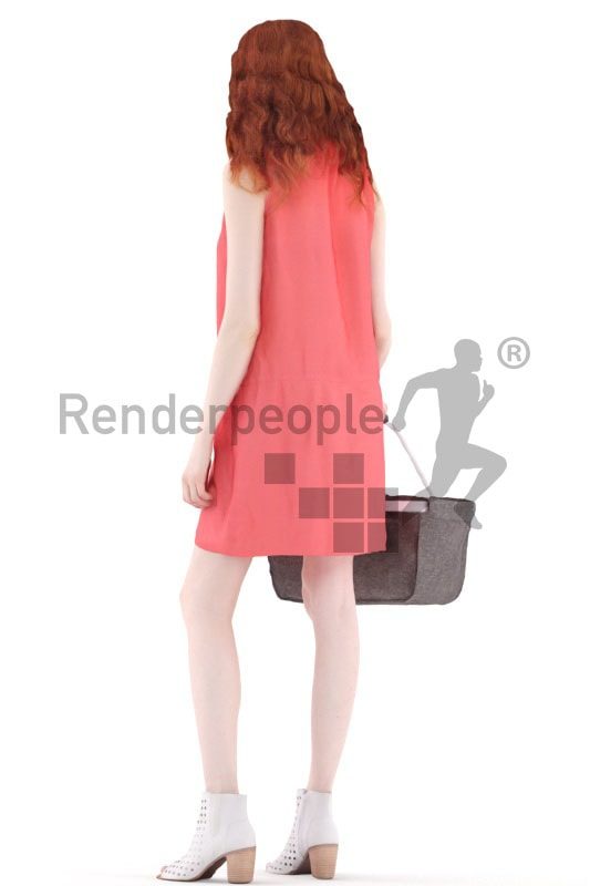 3d people event, white 3d woman standing and shopping