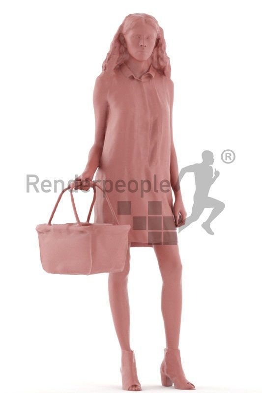 3d people event, white 3d woman standing and shopping