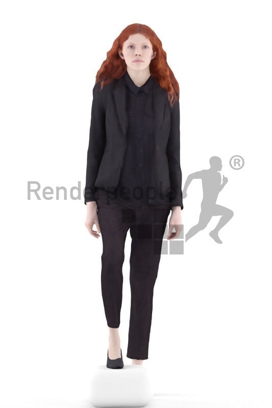 3d people business, white 3d woman walking climbing stairs