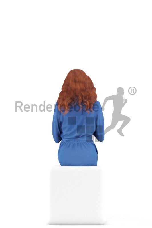 3d people event, white 3d woman sitting and holding a smartphone