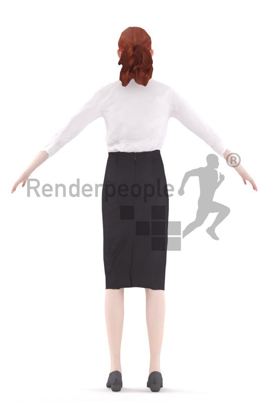 Rigged 3D People model for Maya and 3ds Max – european woman with red hair, business outfit