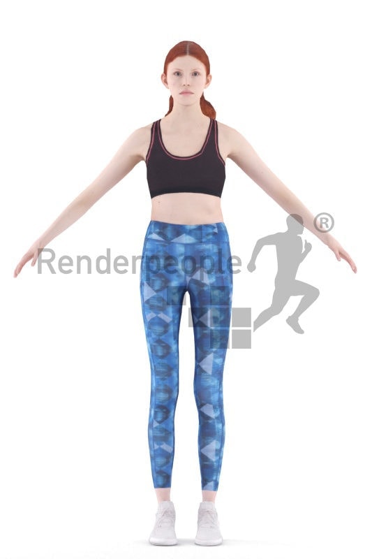 Rigged and retopologized 3D People model – european woman with red hair, workout/sports