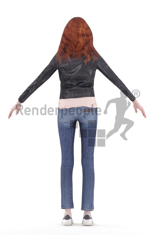 Rigged human 3D model by Renderpeople – european female with red hair in casual clothes