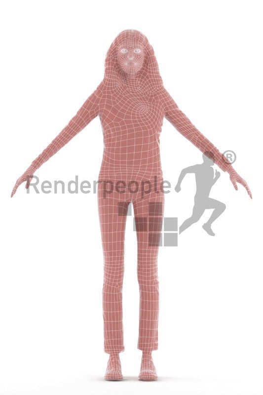 Rigged human 3D model by Renderpeople – european female with red hair in casual clothes