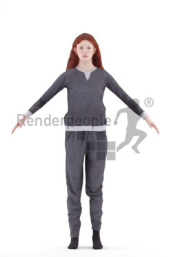 Rigged 3D People model for Maya and 3ds Max, white woman, sleepwear