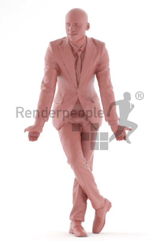 3d people business, black 3d man wearing a suit and leaning over