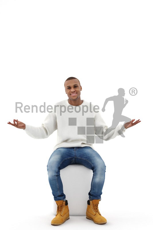 3d people casual, black 3d man sitting and talking