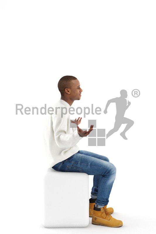 3d people casual, black 3d man sitting and talking