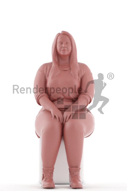 3d people casual, white 3d woman sitting and waiting