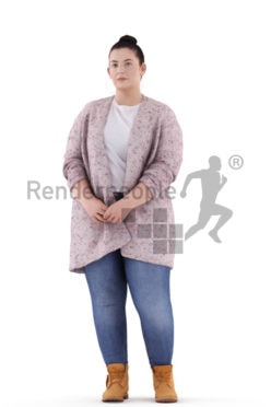 3d people casual, white 3d woman standing and waiting