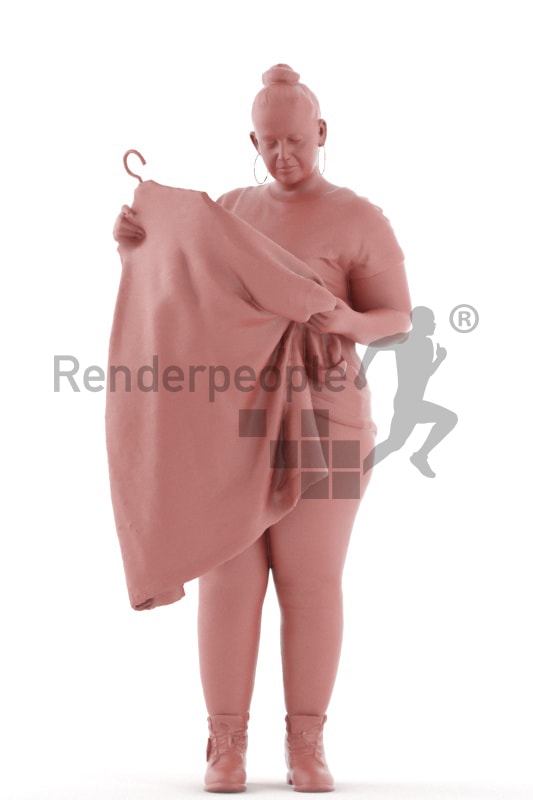 3d people casual, white 3d woman standing and looking at cloth