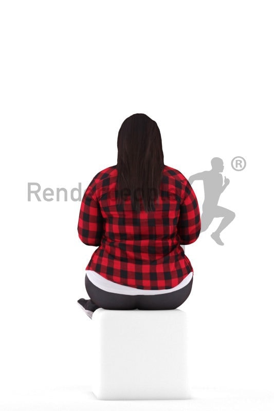 3d people casual, white 3d woman sitting and holding smartphone