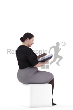 3d people business, white 3d woman reading